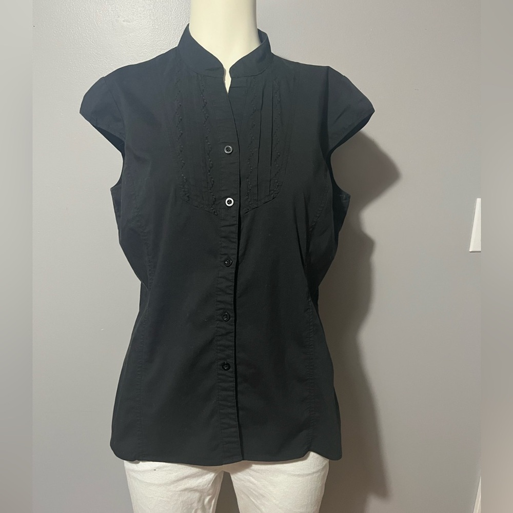 Cherokee Black Cap-Sleeve Button Front Blouse